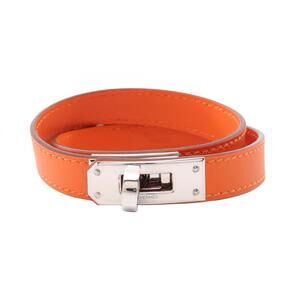 HERMES Silver Leather Charm Bracelet